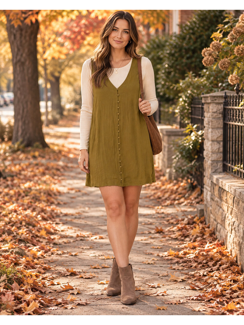 Madewell Button Front Tank Dress Womens M Brown Midi Minimalist Fall Layering